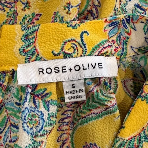 Rose & Olive High Neck Halter Top Yellow Floral Print Size Small - Picture 7 of 8